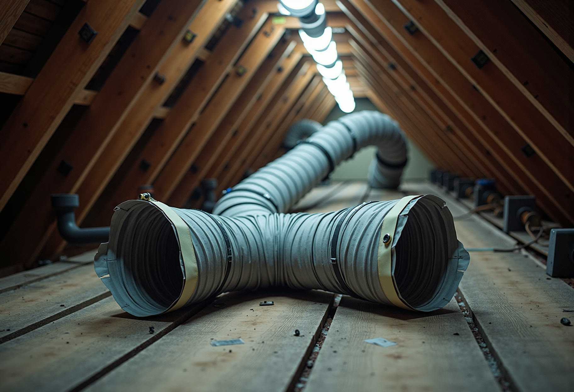 Collapsed flex duct rerun in an OKC attic